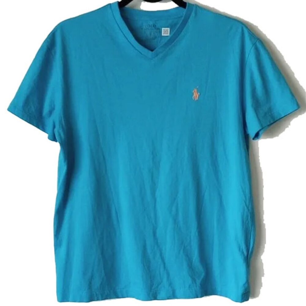 Polo Cotton Classic Fit V-Neck T-shirt XS Turquoise Blue Aqua Peach Pony